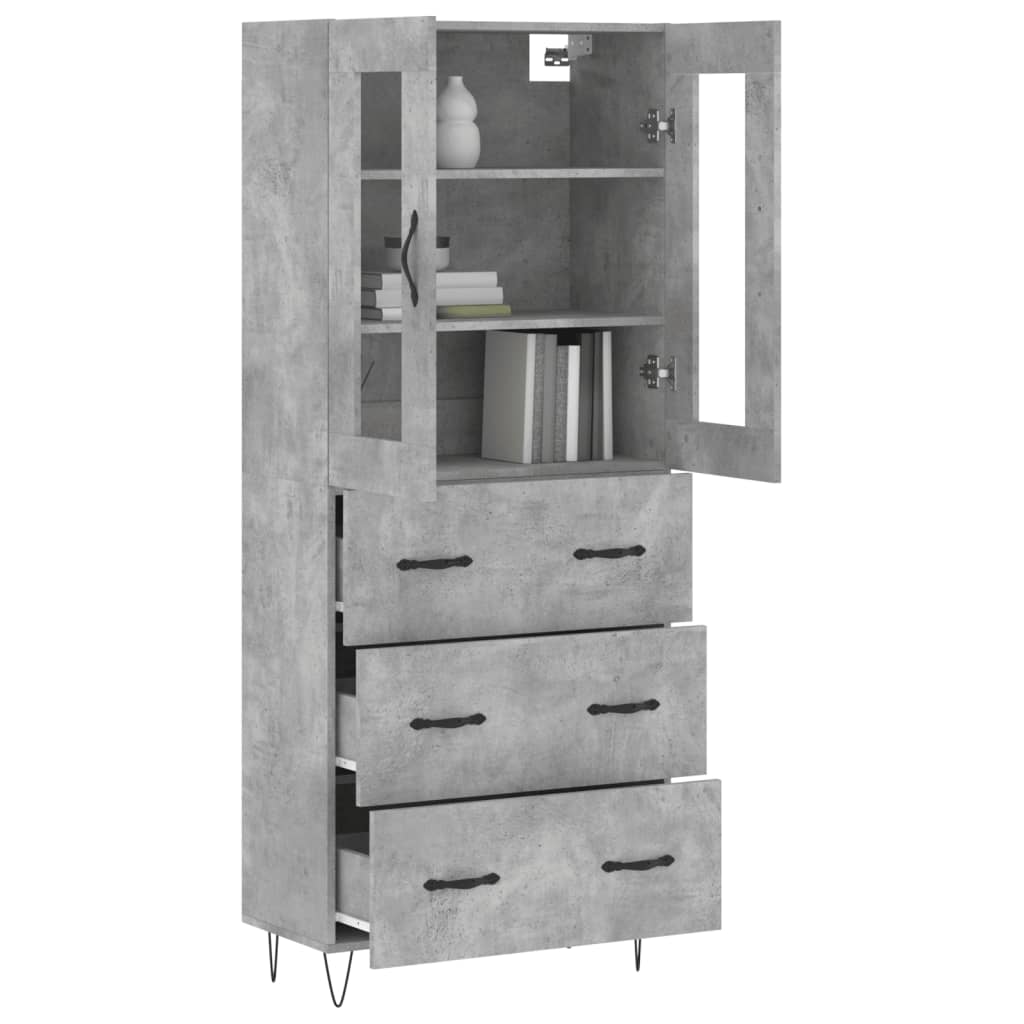 Buffet haut Gris béton 69,5x34x180 cm Bois d'ingénierie - XIOS