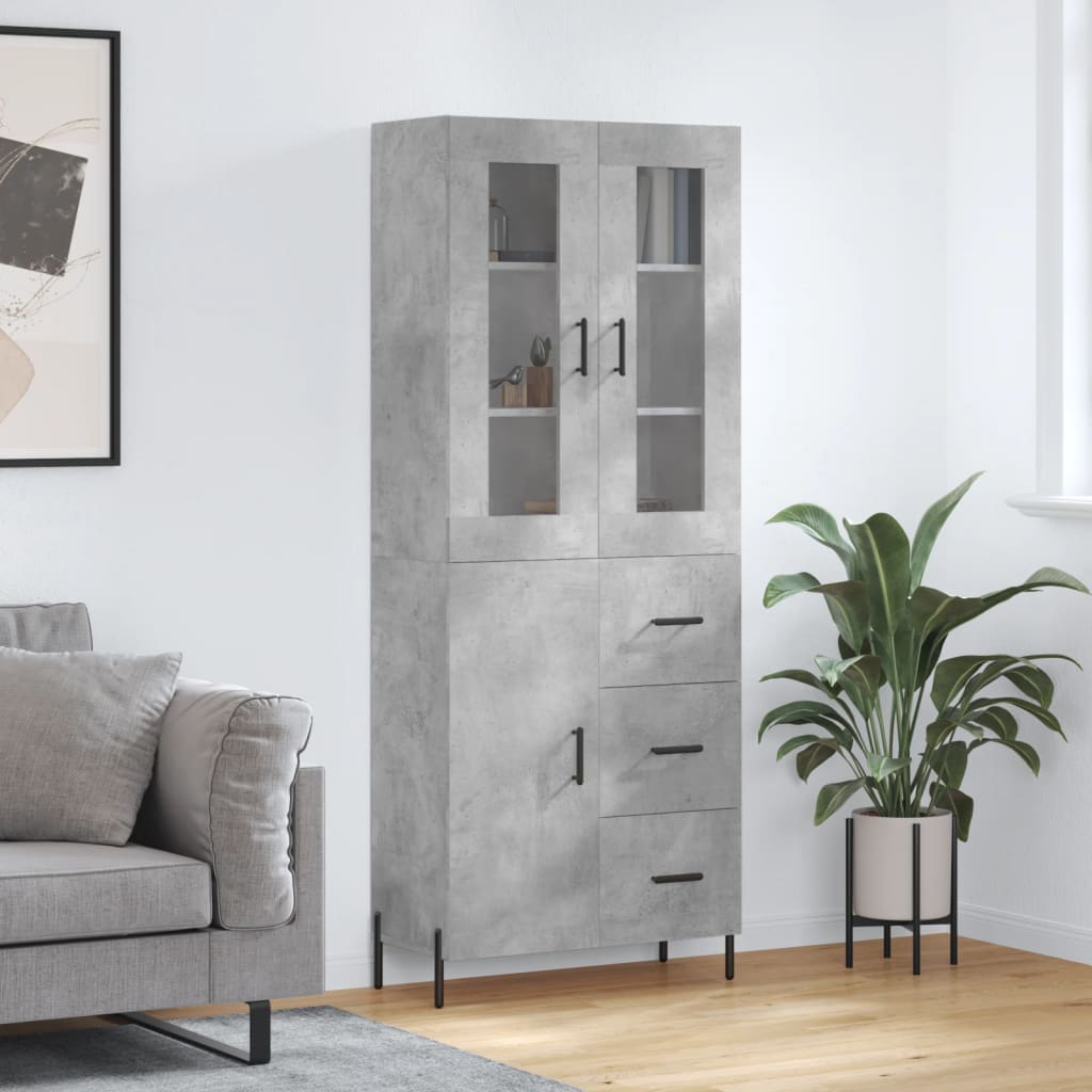 Buffet haut Gris béton 69,5x34x180 cm Bois d'ingénierie - XIOS