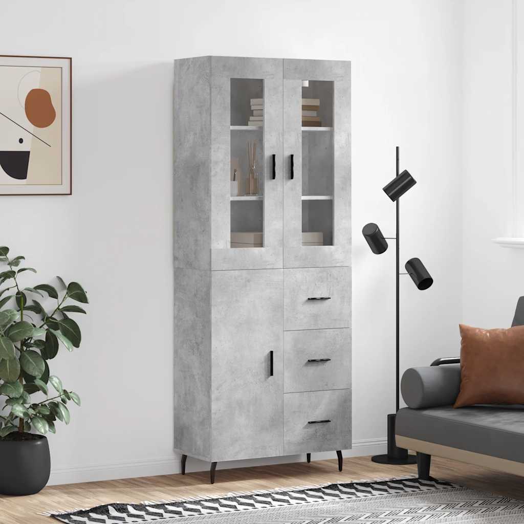 Buffet haut Gris béton 69,5x34x180 cm Bois d'ingénierie - XIOS