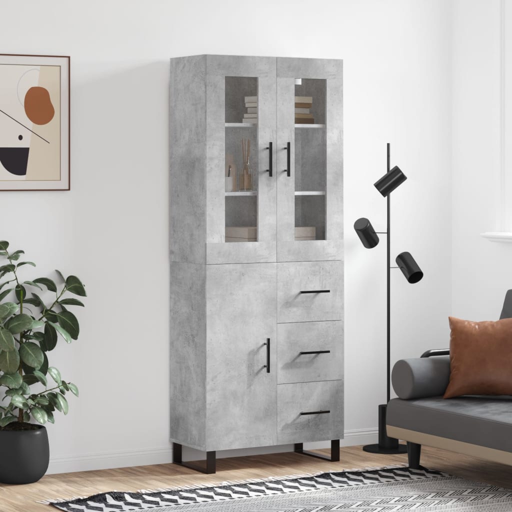Buffet haut Gris béton 69,5x34x180 cm Bois d'ingénierie - XIOS