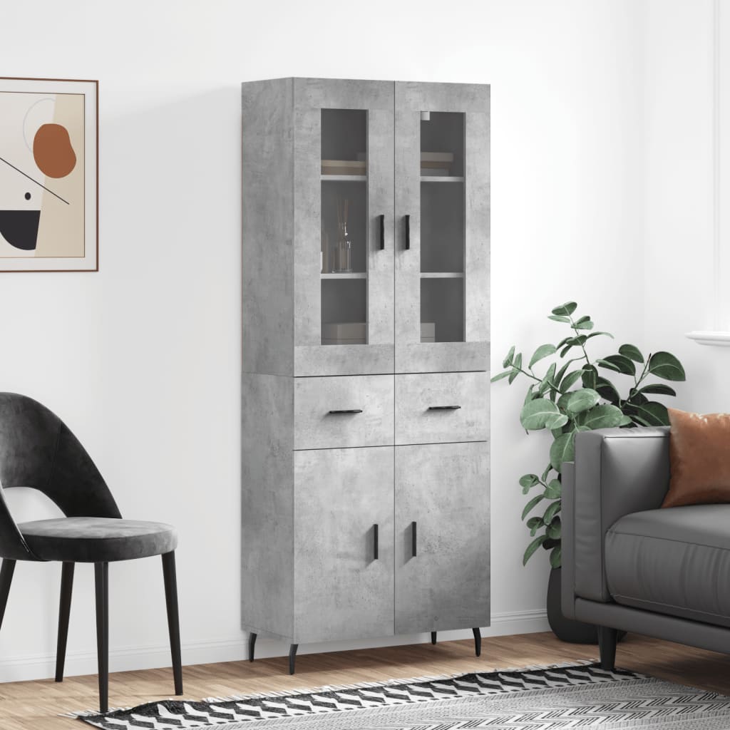 Buffet haut Gris béton 69,5x34x180 cm Bois d'ingénierie - XIOS