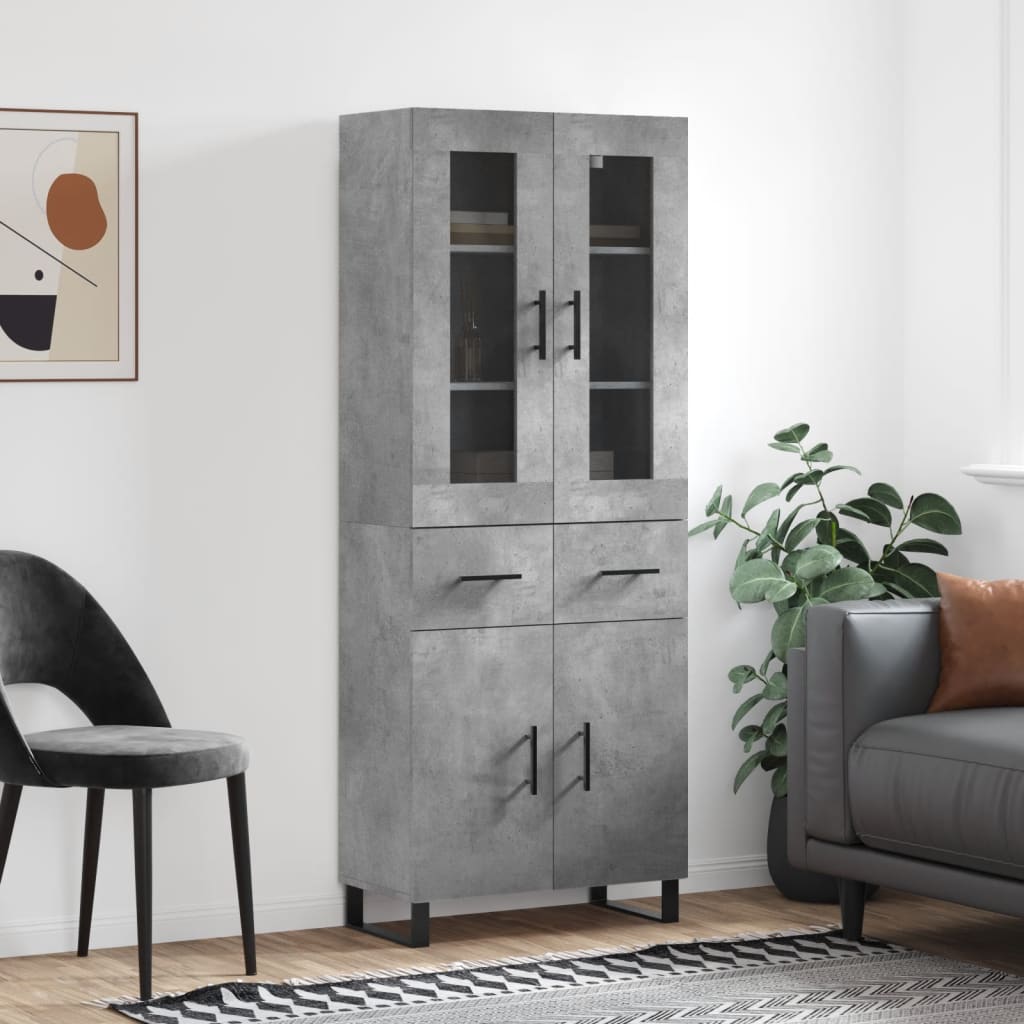Buffet haut Gris béton 69,5x34x180 cm Bois d'ingénierie - XIOS