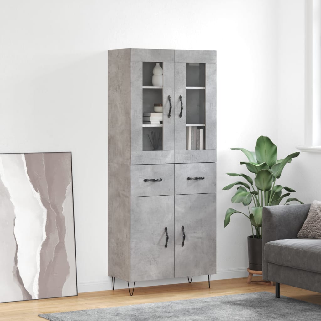 Buffet haut Gris béton 69,5x34x180 cm Bois d'ingénierie - XIOS
