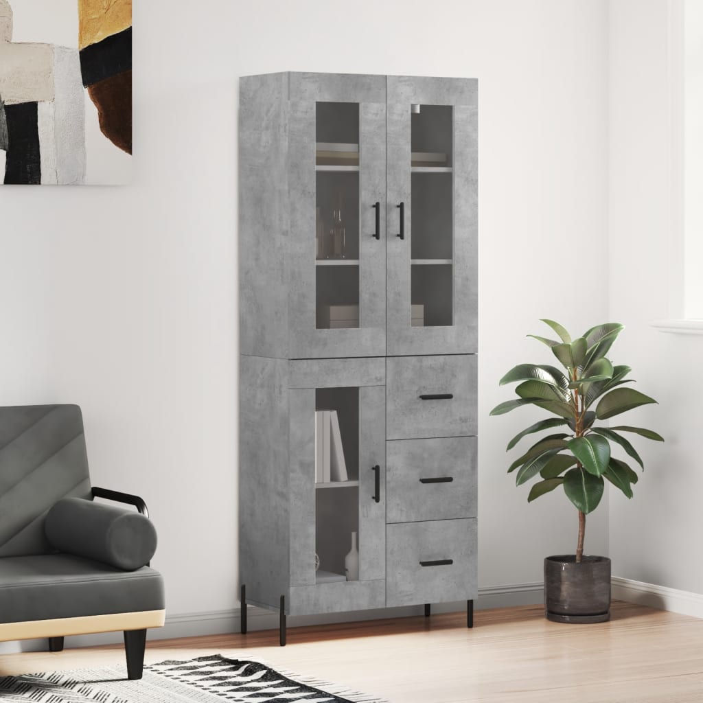 Buffet haut Gris béton 69,5x34x180 cm Bois d'ingénierie - XIOS