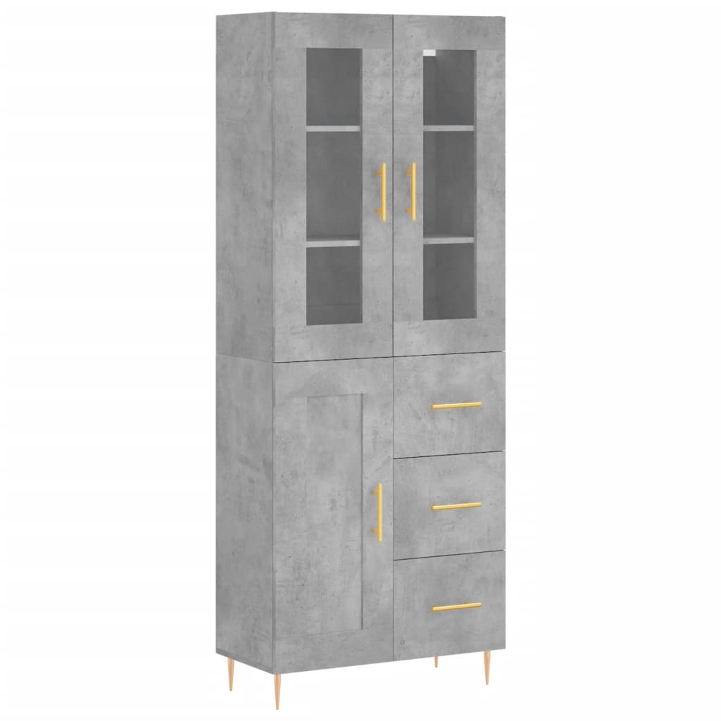 Buffet haut Gris béton 69,5x34x180 cm Bois d'ingénierie - XIOS