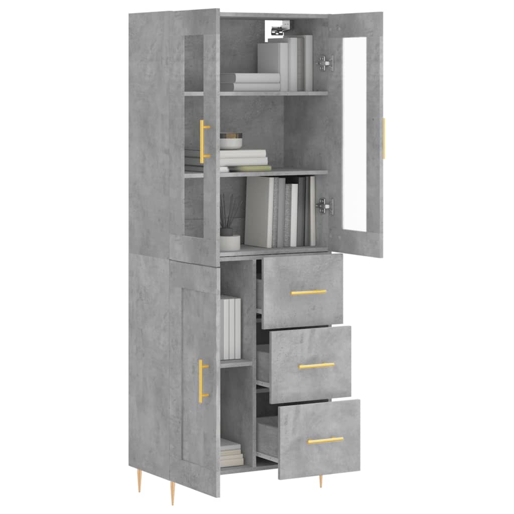 Buffet haut Gris béton 69,5x34x180 cm Bois d'ingénierie - XIOS