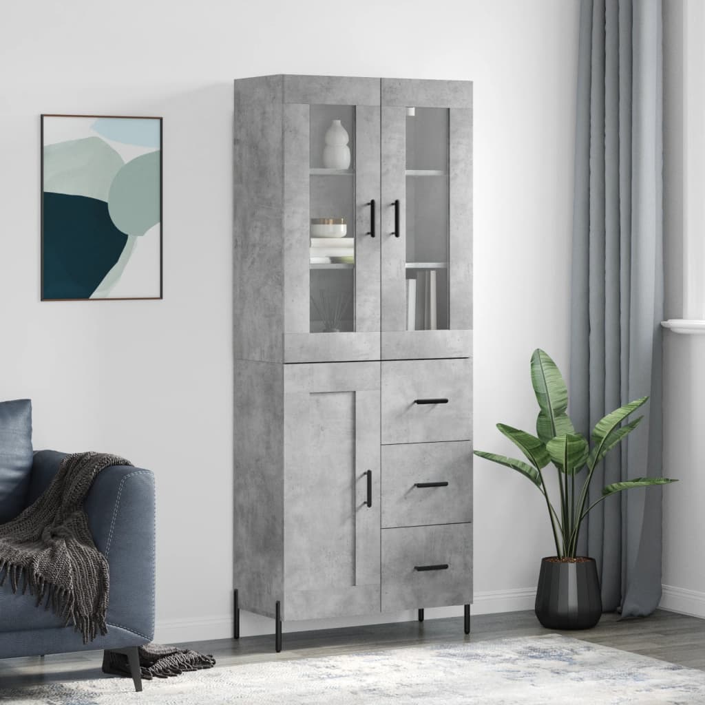 Buffet haut Gris béton 69,5x34x180 cm Bois d'ingénierie - XIOS