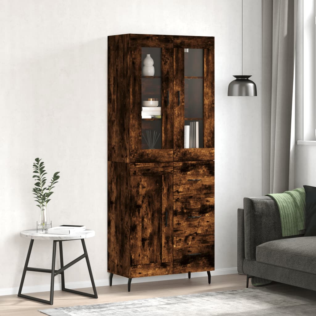 Buffet haut Chêne fumé 69,5x34x180 cm Bois d'ingénierie