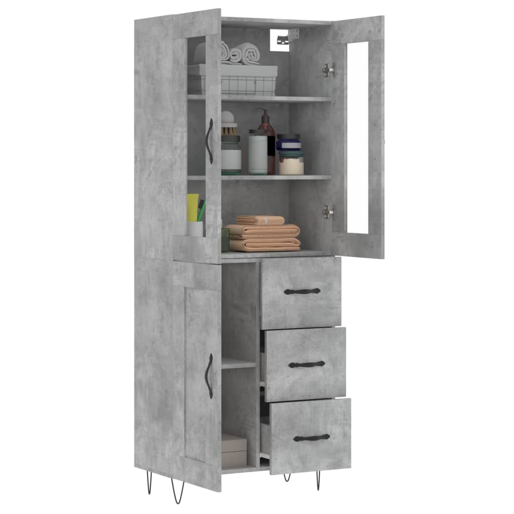 Buffet haut Gris béton 69,5x34x180 cm Bois d'ingénierie - XIOS