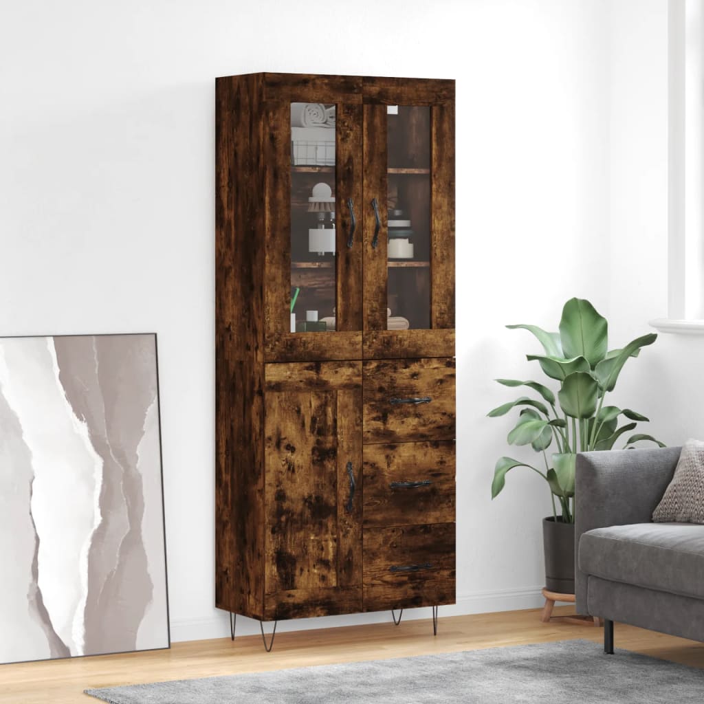 Buffet haut Chêne fumé 69,5x34x180 cm Bois d'ingénierie - XIOS