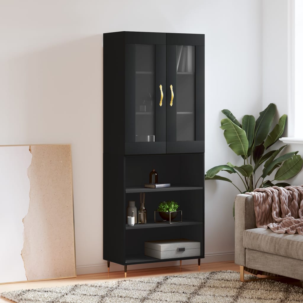 Buffet haut Noir 69,5x34x180 cm Bois d'ingénierie - XIOS