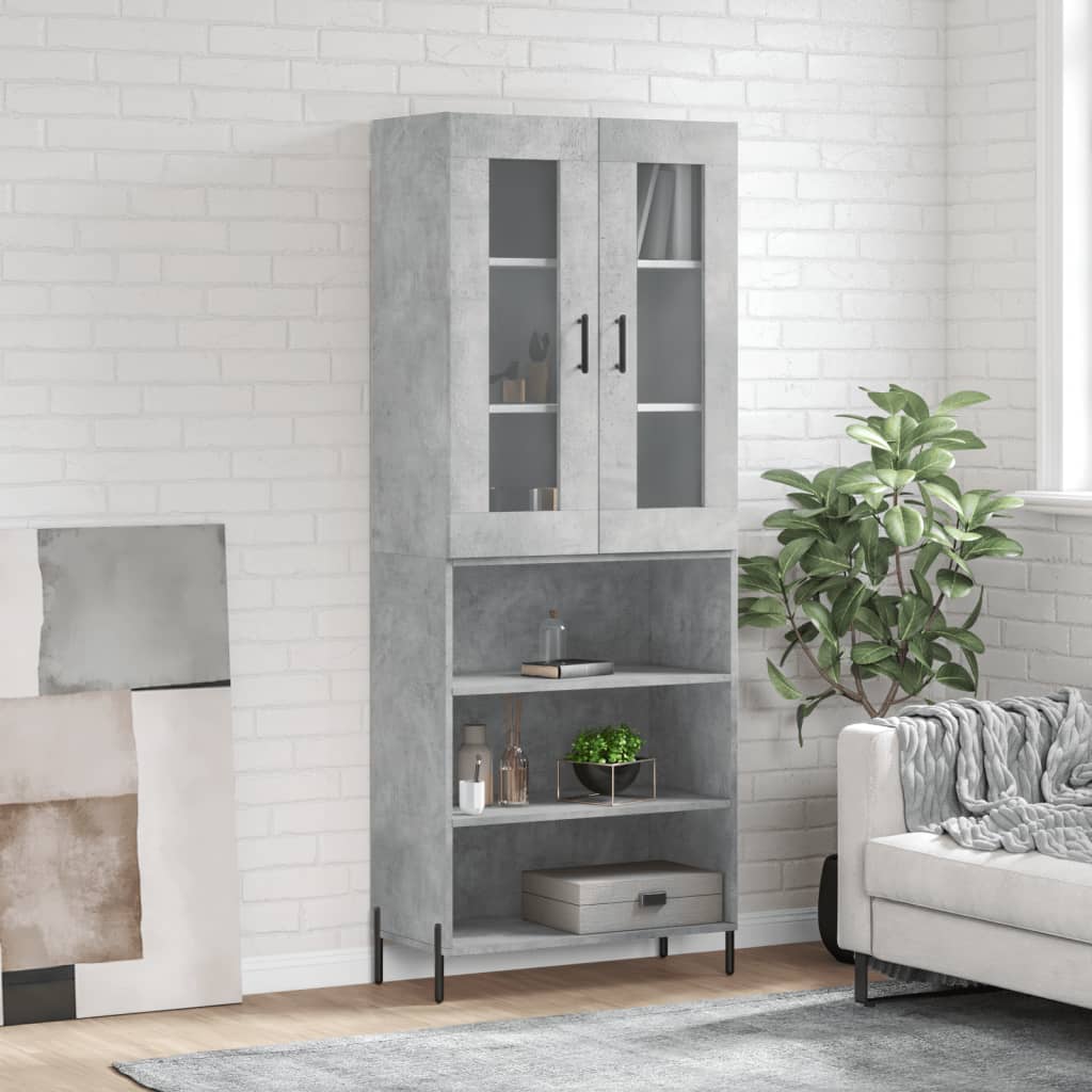 Buffet haut Gris béton 69,5x34x180 cm Bois d'ingénierie - XIOS