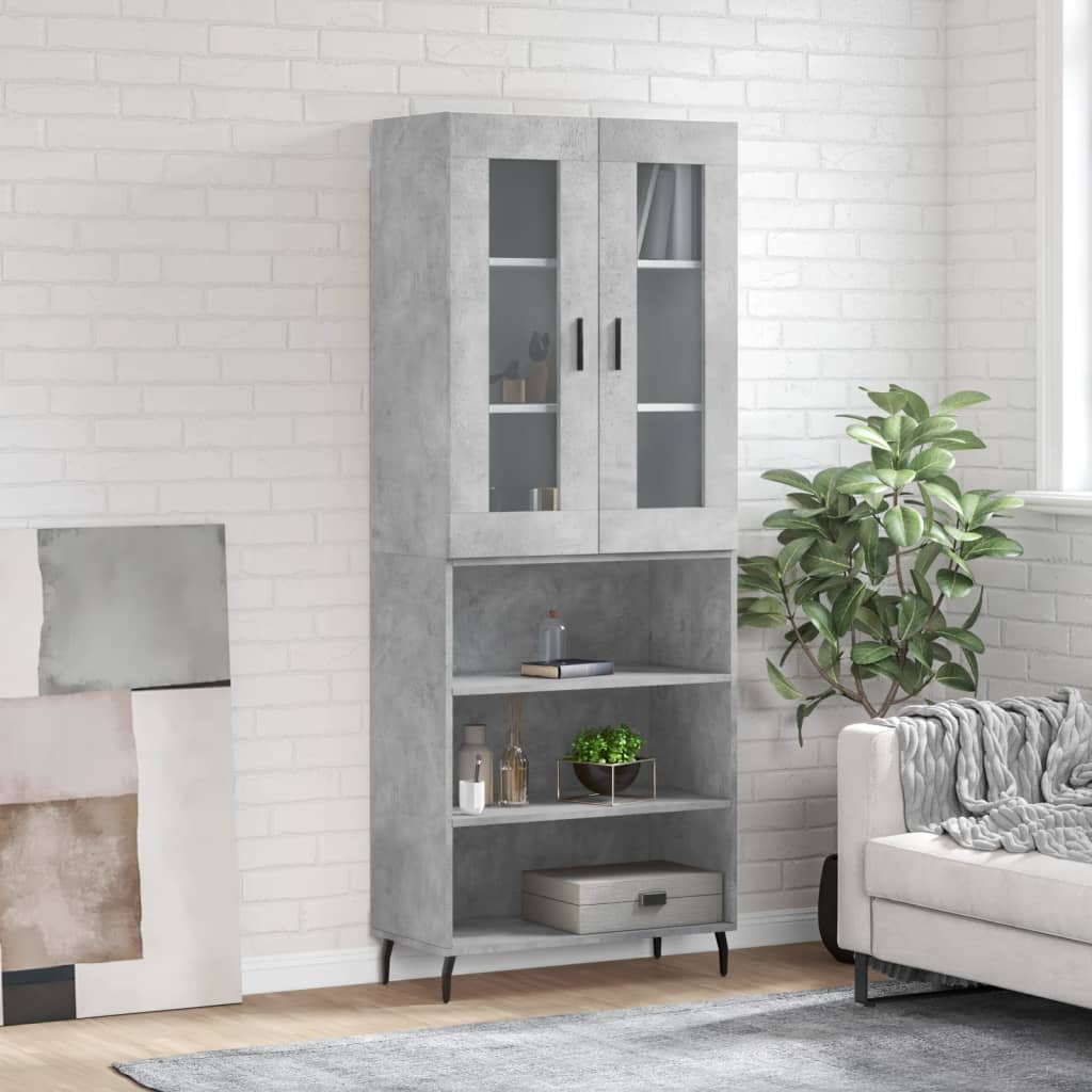 Buffet haut Gris béton 69,5x34x180 cm Bois d'ingénierie - XIOS