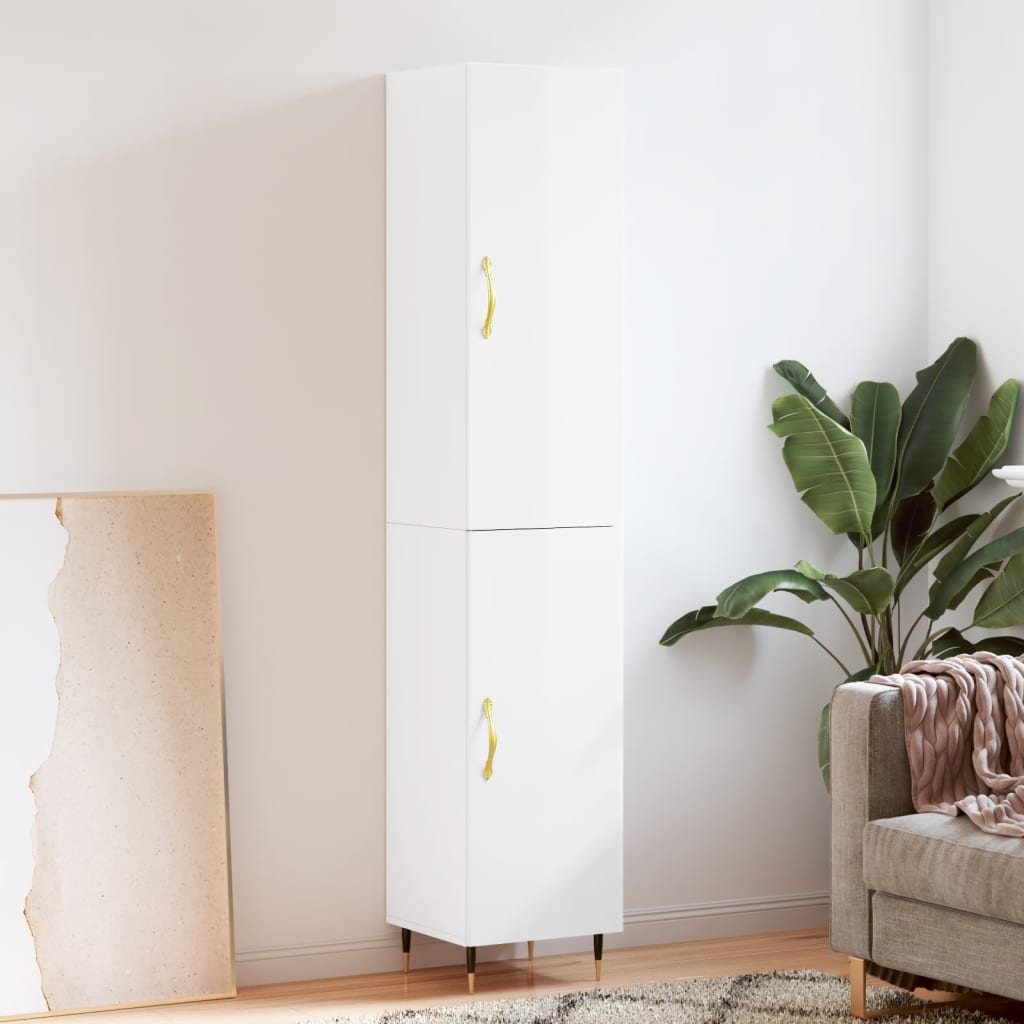 Buffet haut Blanc brillant 34,5x34x180 cm Bois d'ingénierie - XIOS