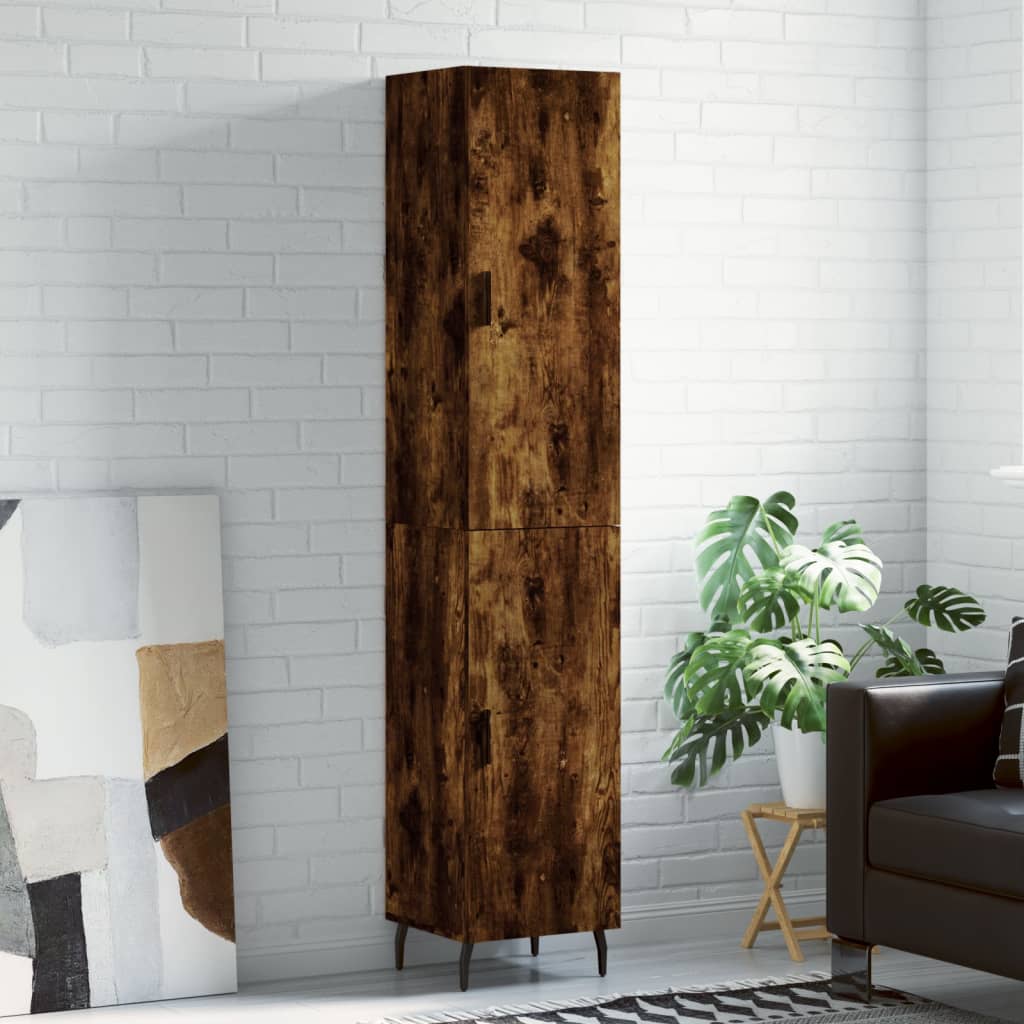 Buffet haut Chêne fumé 34,5x34x180 cm Bois d'ingénierie Buffets & bahuts vidaXL