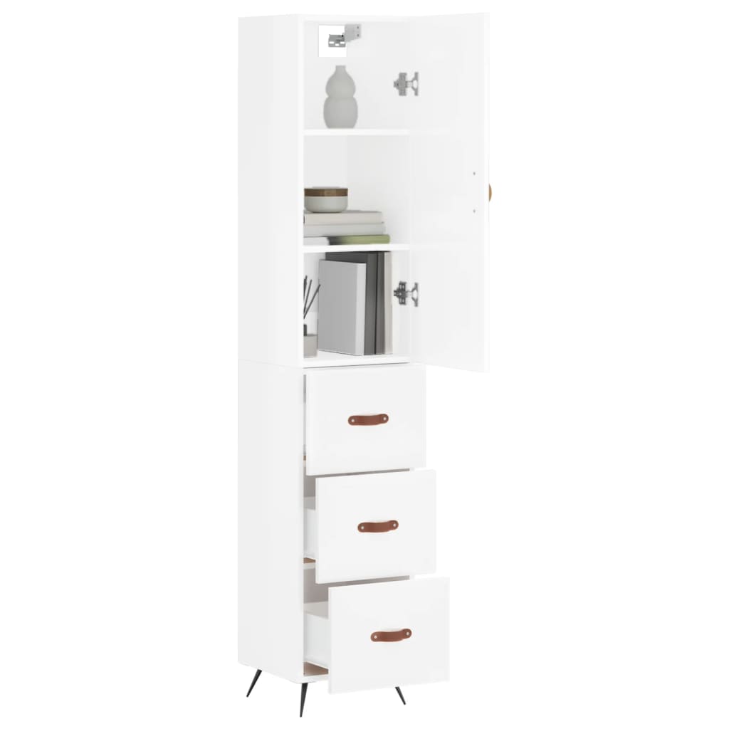 Buffet haut Blanc brillant 34,5x34x180 cm Bois d'ingénierie - XIOS