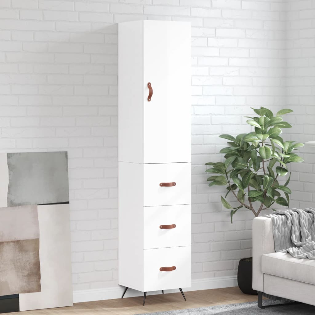 Buffet haut Blanc brillant 34,5x34x180 cm Bois d'ingénierie - XIOS