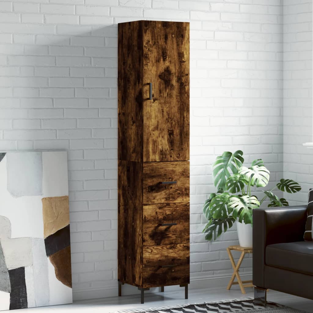 Buffet haut Chêne fumé 34,5x34x180 cm Bois d'ingénierie - XIOS
