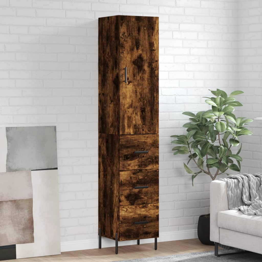 Buffet haut Chêne fumé 34,5x34x180 cm Bois d'ingénierie - XIOS