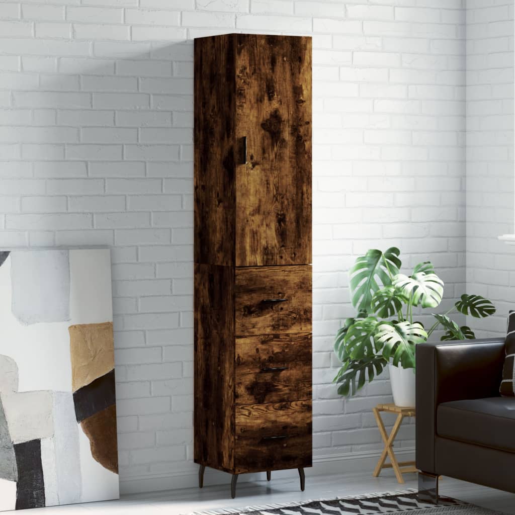 Buffet haut Chêne fumé 34,5x34x180 cm Bois d'ingénierie - XIOS