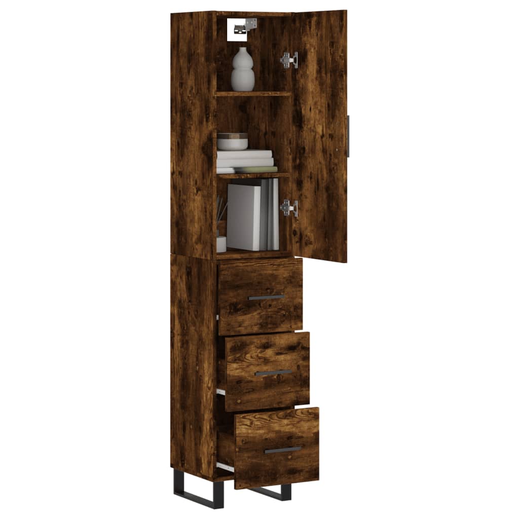 Buffet haut Chêne fumé 34,5x34x180 cm Bois d'ingénierie - XIOS