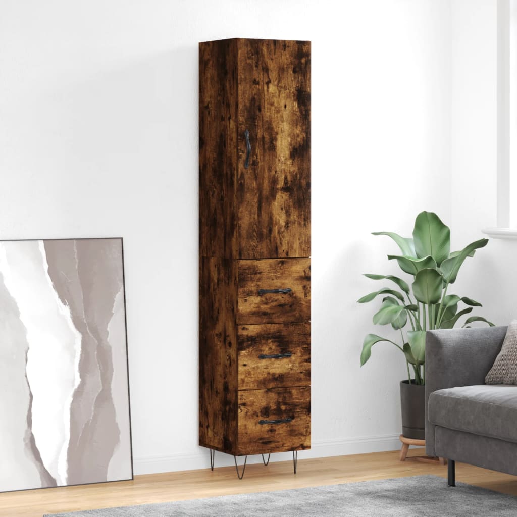 Buffet haut Chêne fumé 34,5x34x180 cm Bois d'ingénierie - XIOS