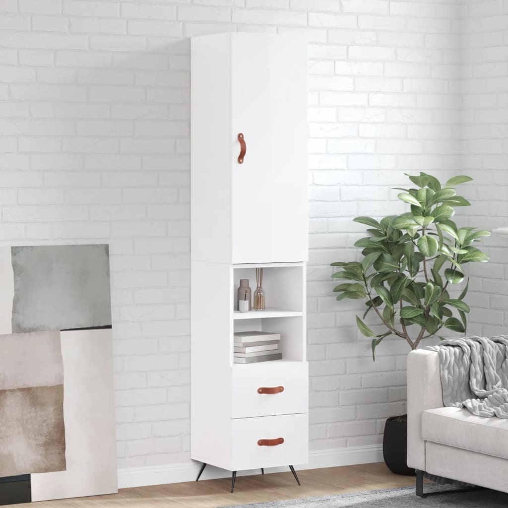 Buffet haut Blanc brillant 34,5x34x180 cm Bois d'ingénierie - XIOS