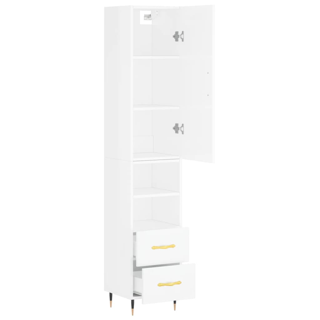 Buffet haut Blanc brillant 34,5x34x180 cm Bois d'ingénierie - XIOS