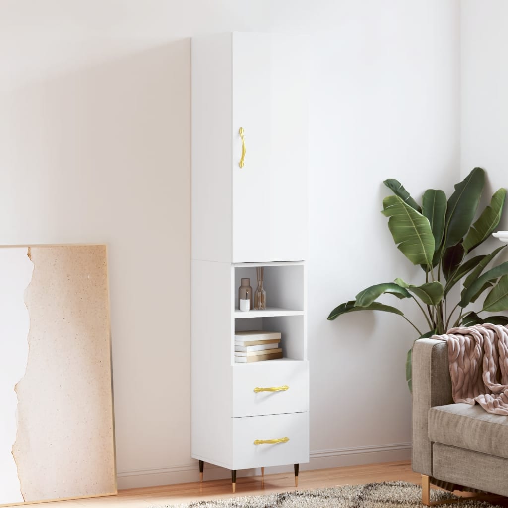 Buffet haut Blanc brillant 34,5x34x180 cm Bois d'ingénierie - XIOS