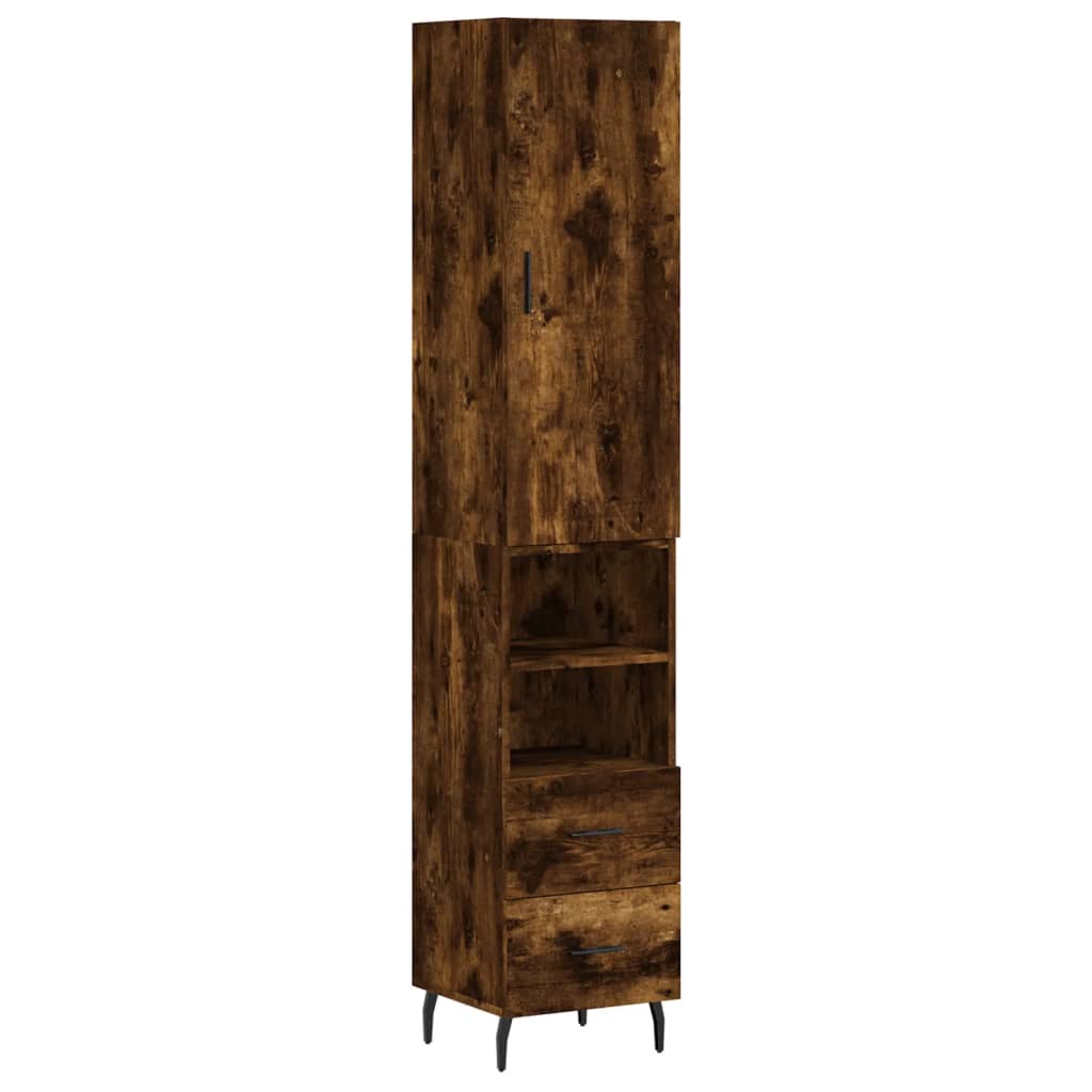 Buffet haut Chêne fumé 34,5x34x180 cm Bois d'ingénierie Buffets & bahuts vidaXL