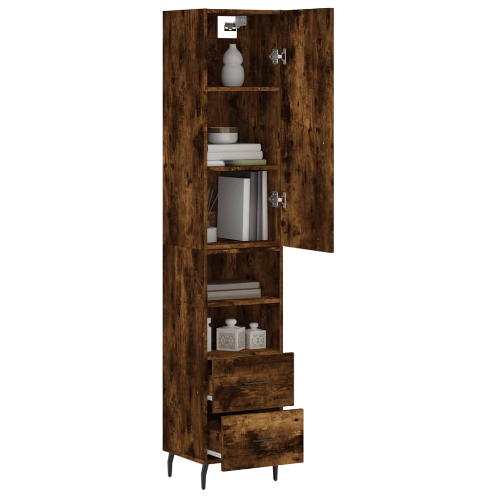 Buffet haut Chêne fumé 34,5x34x180 cm Bois d'ingénierie Buffets & bahuts vidaXL