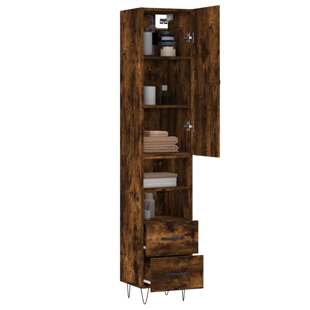 Buffet haut Chêne fumé 34,5x34x180 cm Bois d'ingénierie - XIOS