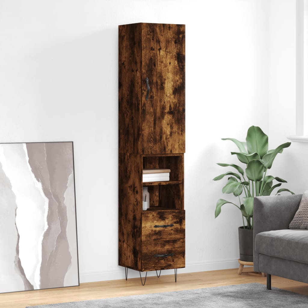 Buffet haut Chêne fumé 34,5x34x180 cm Bois d'ingénierie - XIOS