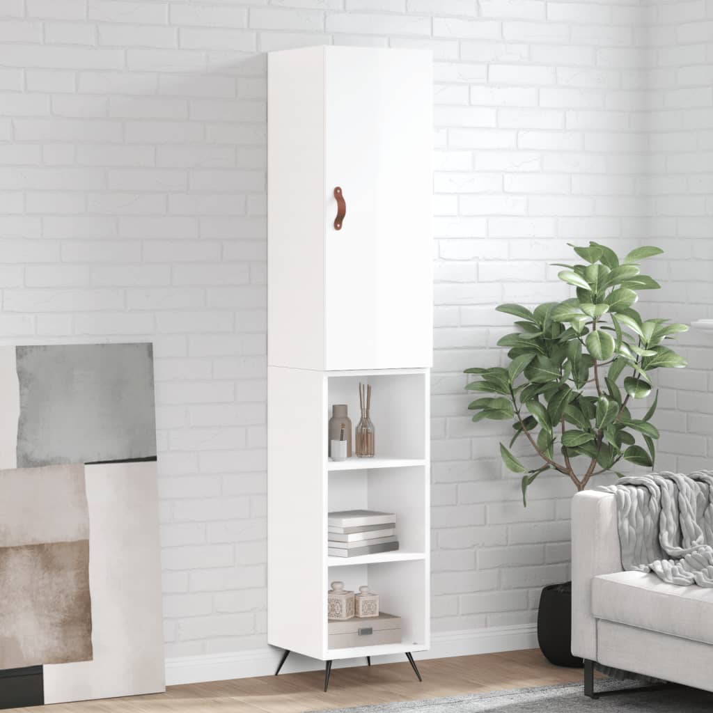 Buffet haut Blanc brillant 34,5x34x180 cm Bois d'ingénierie - XIOS