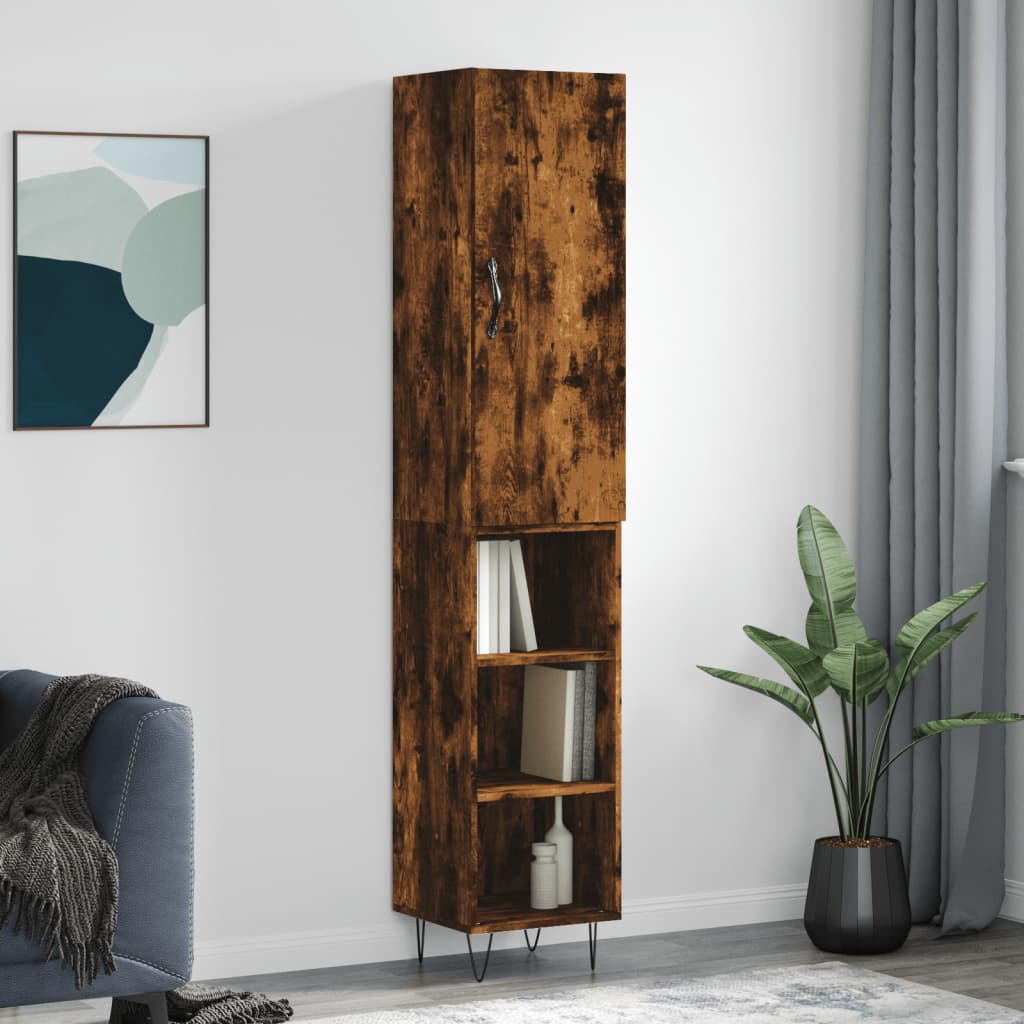 Buffet haut Chêne fumé 34,5x34x180 cm Bois d'ingénierie - XIOS