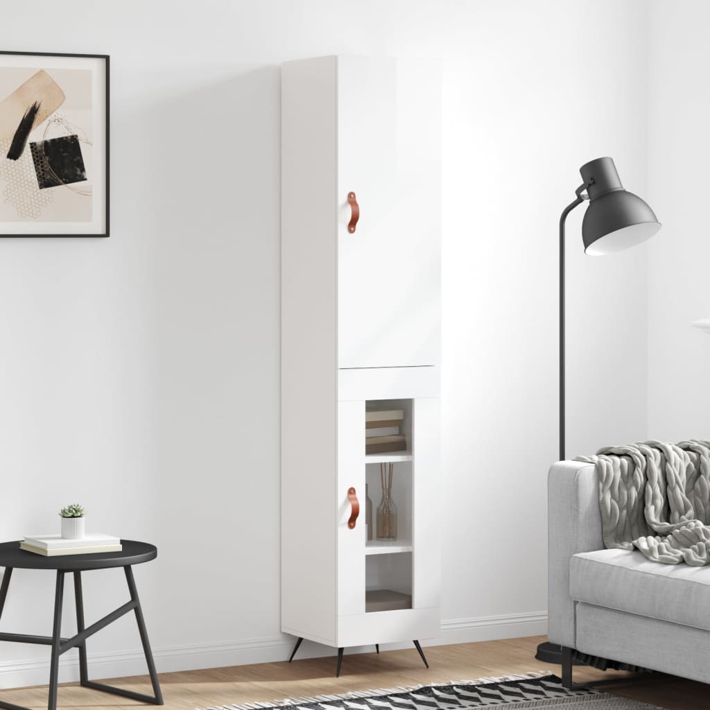 Buffet haut Blanc brillant 34,5x34x180 cm Bois d'ingénierie - XIOS