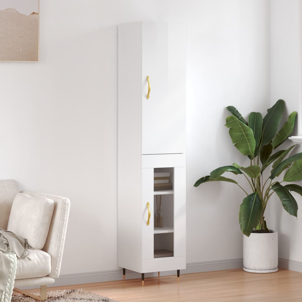 Buffet haut Blanc brillant 34,5x34x180 cm Bois d'ingénierie - XIOS