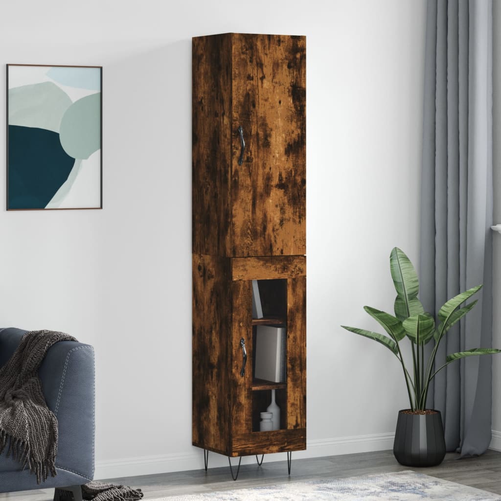 Buffet haut Chêne fumé 34,5x34x180 cm Bois d'ingénierie - XIOS