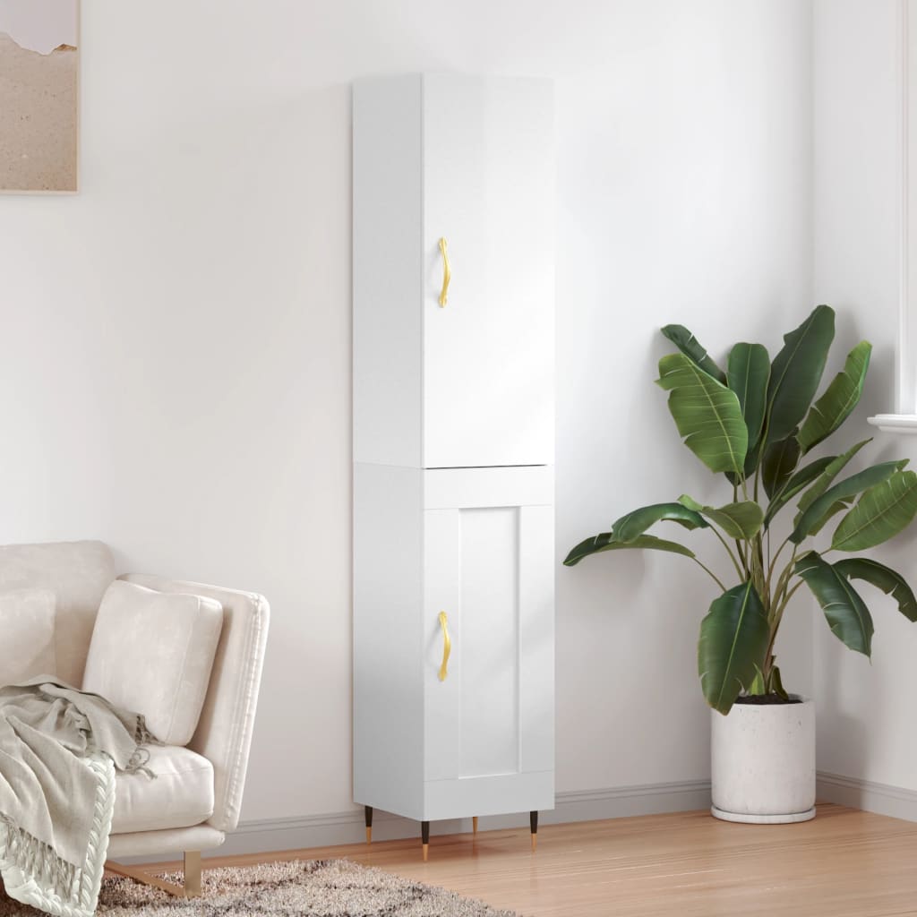 Buffet haut Blanc brillant 34,5x34x180 cm Bois d'ingénierie - XIOS