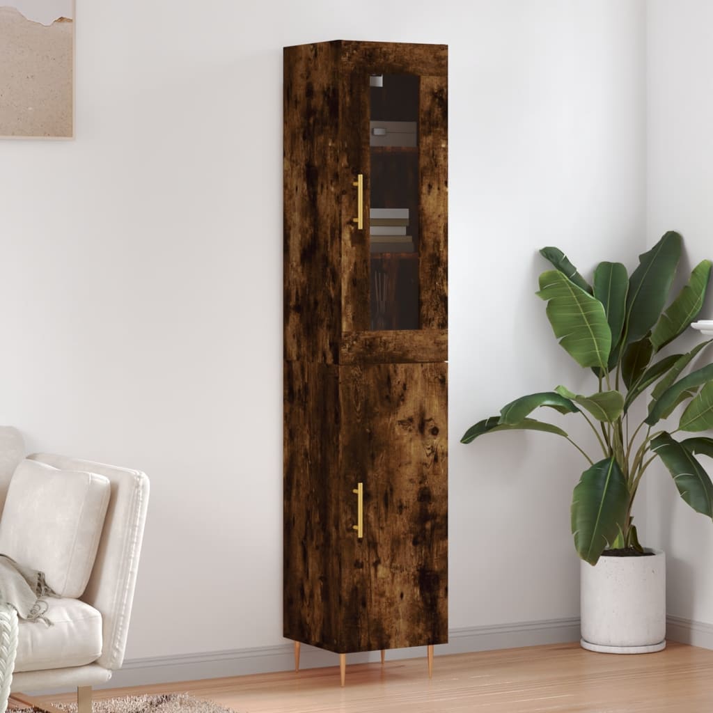 Buffet haut Chêne fumé 34,5x34x180 cm Bois d'ingénierie - XIOS