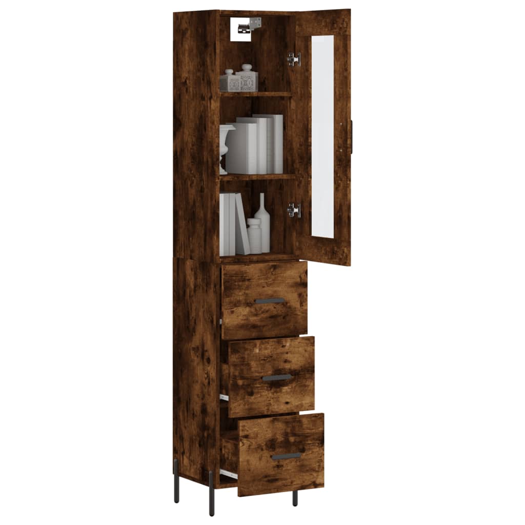 Buffet haut Chêne fumé 34,5x34x180 cm Bois d'ingénierie - XIOS