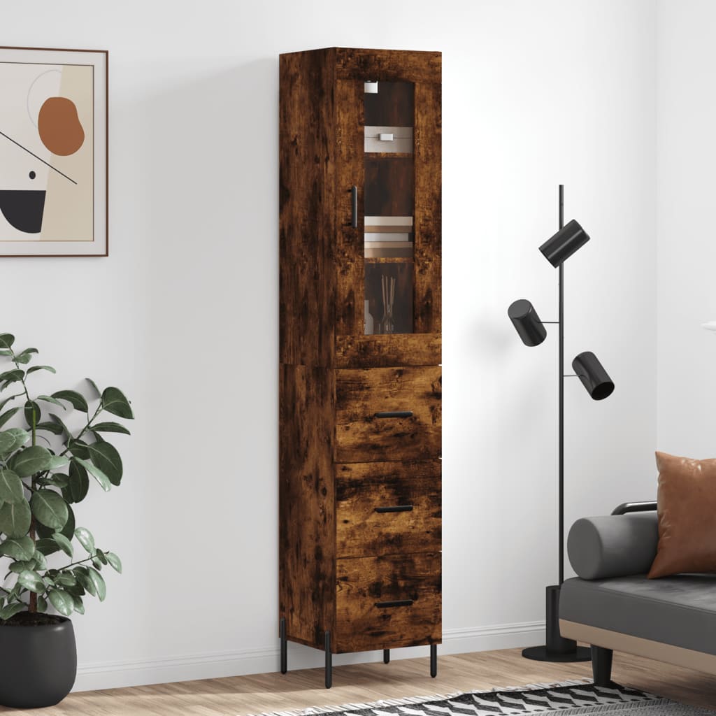 Buffet haut Chêne fumé 34,5x34x180 cm Bois d'ingénierie - XIOS