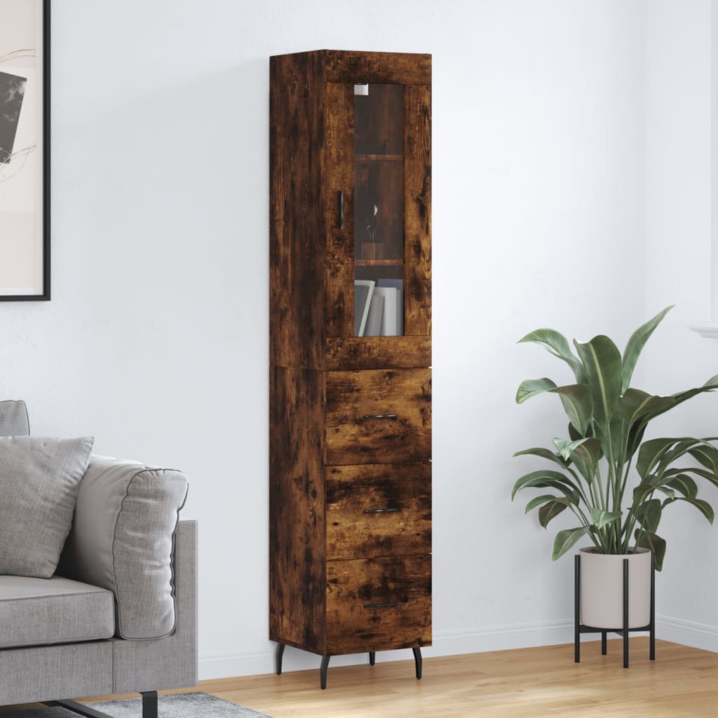 Buffet haut Chêne fumé 34,5x34x180 cm Bois d'ingénierie - XIOS