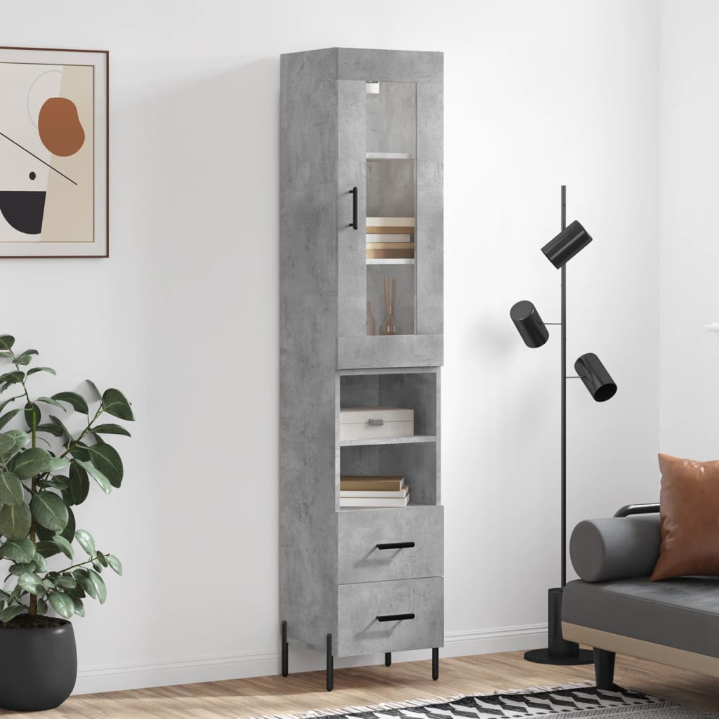 Buffet haut Gris béton 34,5x34x180 cm Bois d'ingénierie - XIOS
