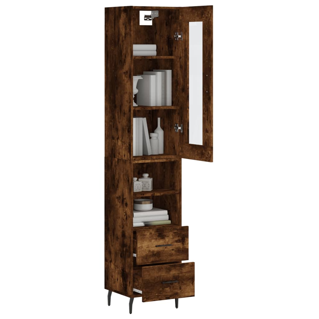 Buffet haut Chêne fumé 34,5x34x180 cm Bois d'ingénierie - XIOS