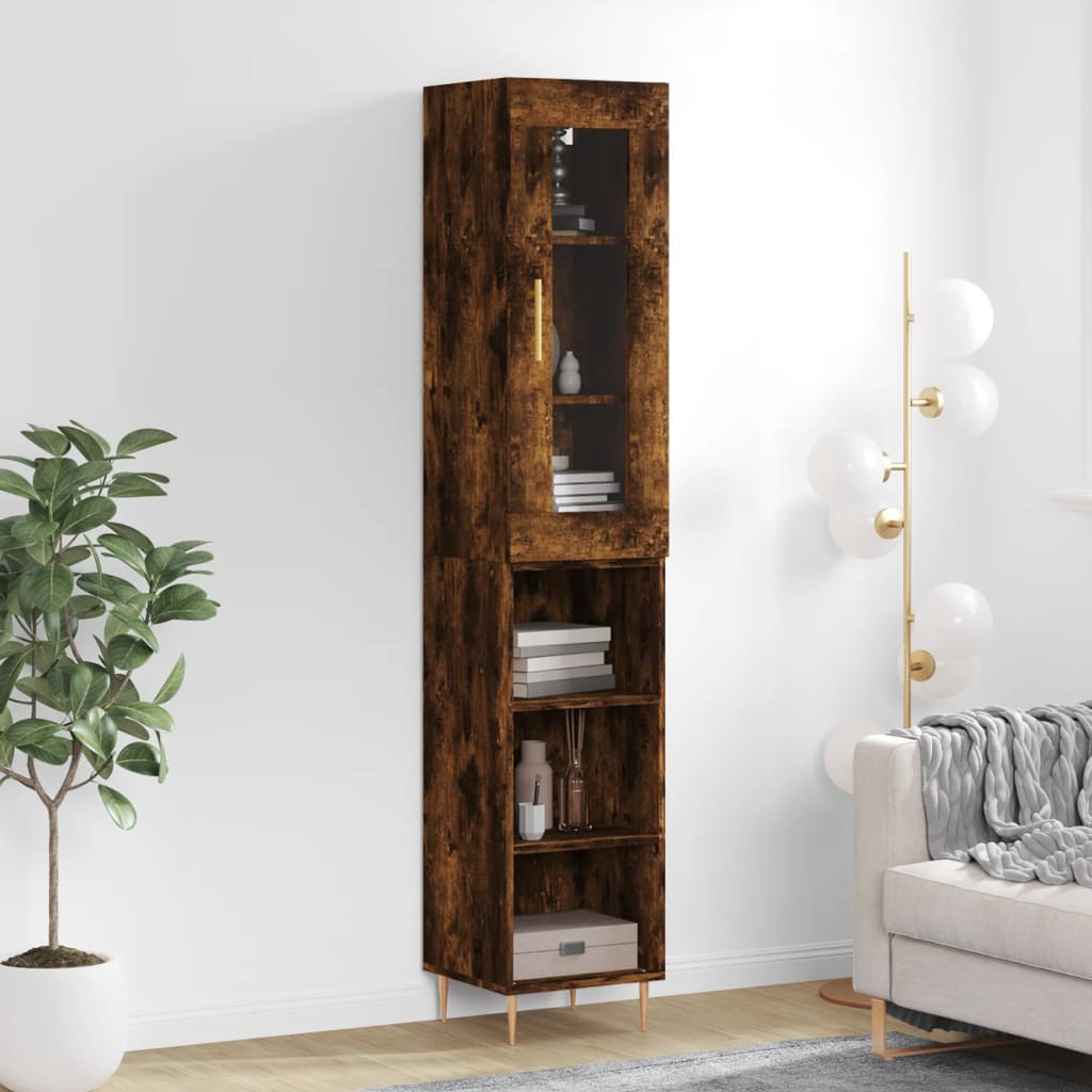Buffet haut Chêne fumé 34,5x34x180 cm Bois d'ingénierie - XIOS