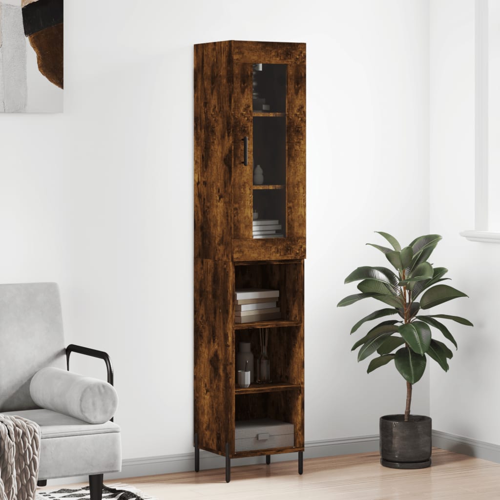 Buffet haut Chêne fumé 34,5x34x180 cm Bois d'ingénierie - XIOS