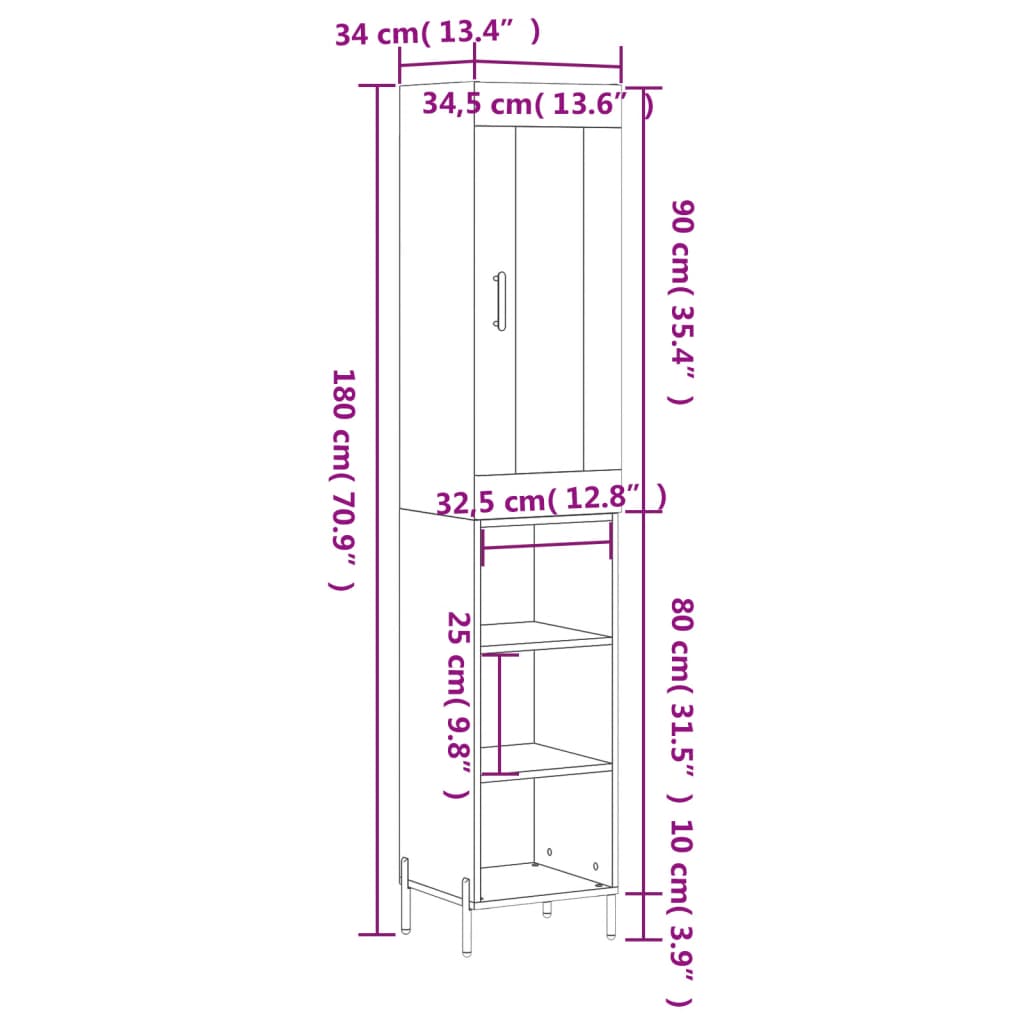 Buffet haut Sonoma gris 34,5x34x180 cm Bois d'ingénierie - XIOS