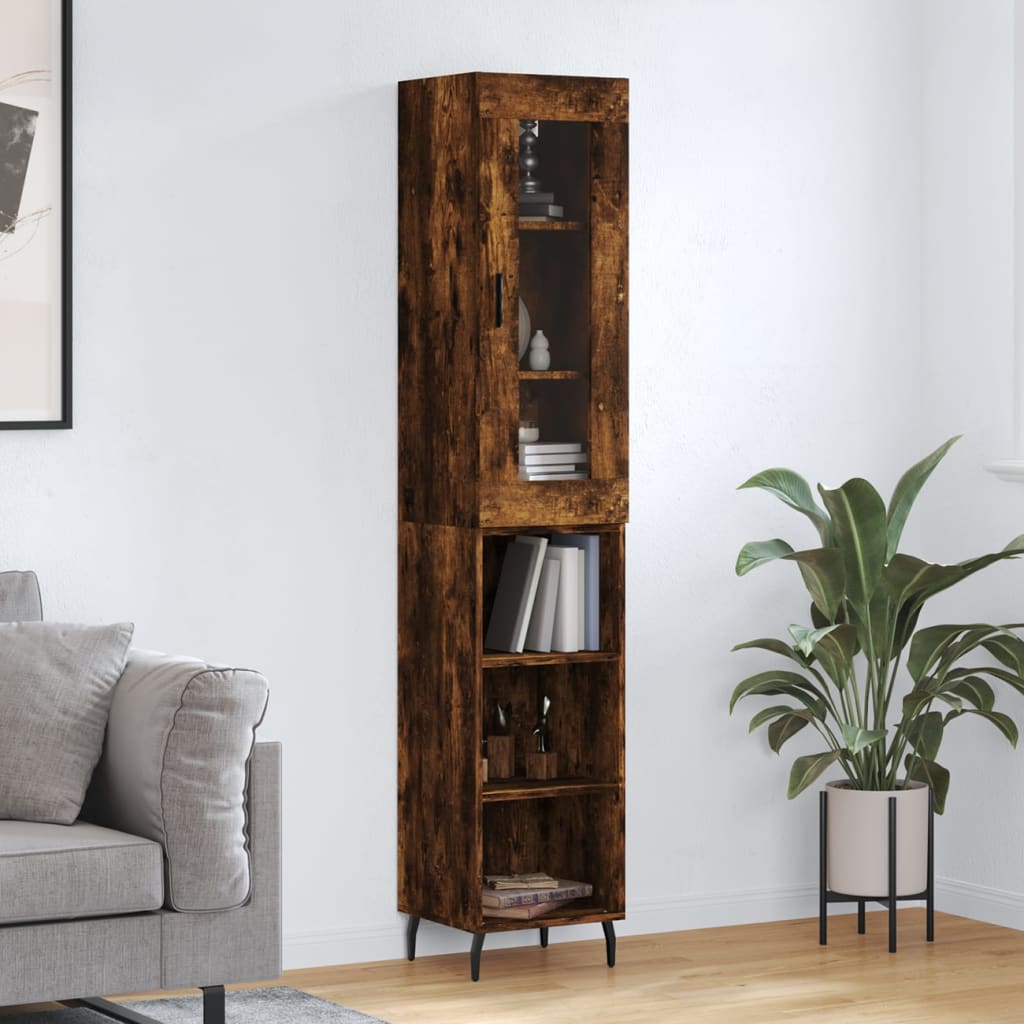 Buffet haut Chêne fumé 34,5x34x180 cm Bois d'ingénierie - XIOS