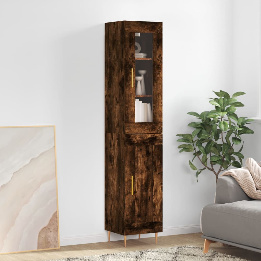 Buffet haut Chêne fumé 34,5x34x180 cm Bois d'ingénierie - XIOS